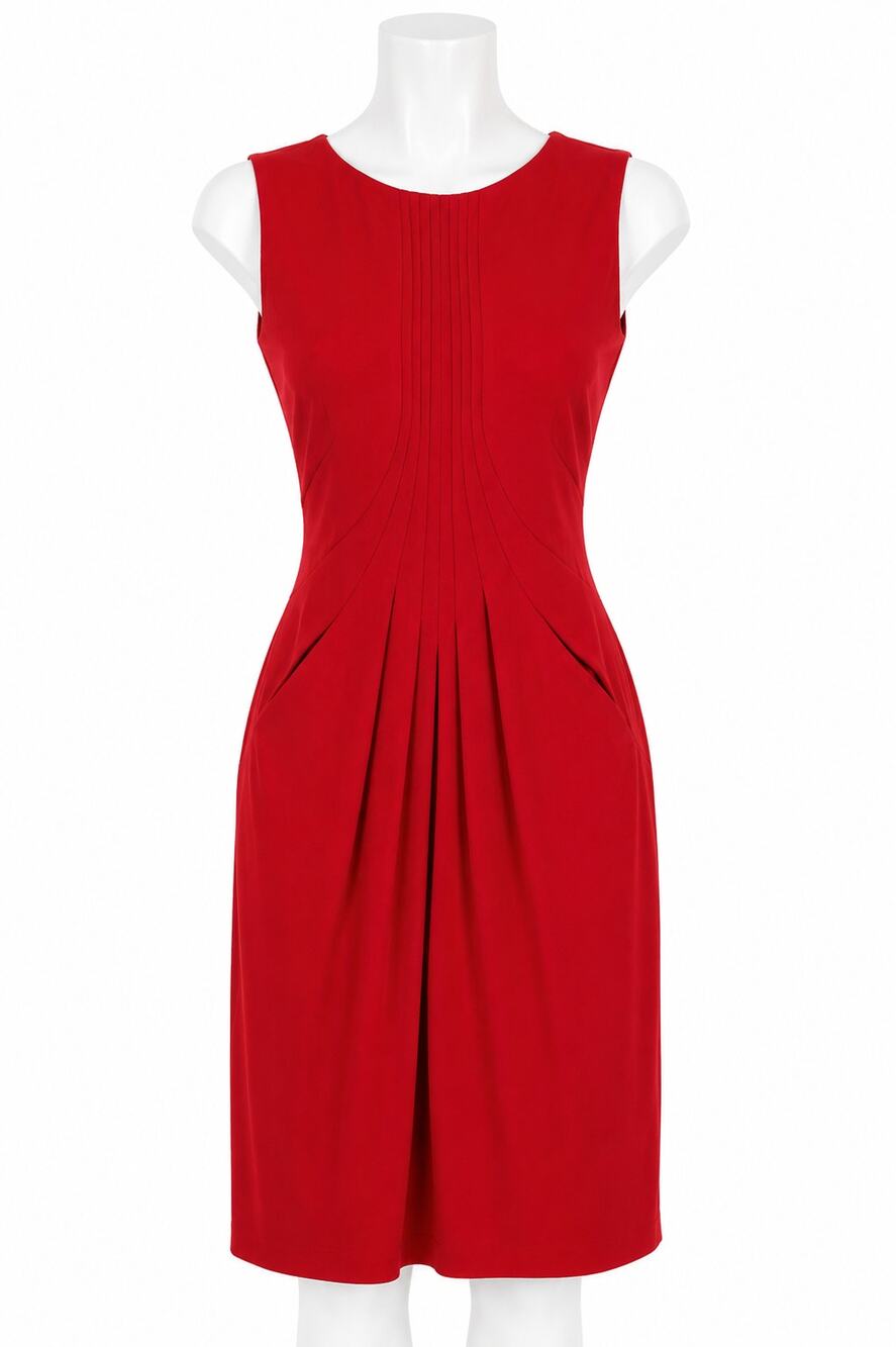 Costa Blanca Red Pleated Sheath Dress Hidden Pocket Sleeveless M